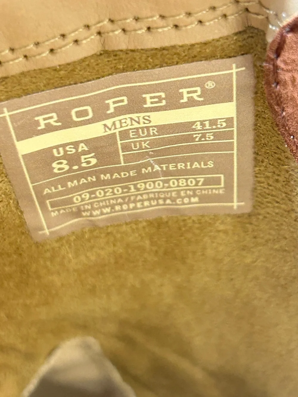 Roper Brand Faux Ostrich Leather Broad Square Toe Cowboy Boot Mens Size 8.5